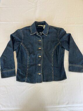 Liz Claiborne Dark Wash Denim Studded Western Inspired Blouse Vintage Size 8P